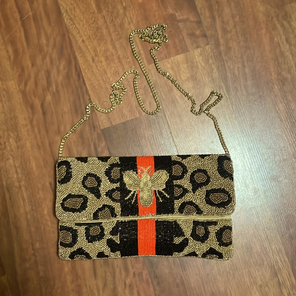 VICI Collection Purse with Beaded Design and Signature Bee